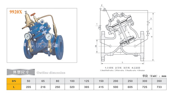 埃美柯隔膜式可調(diào)減壓閥9920X結構尺寸圖